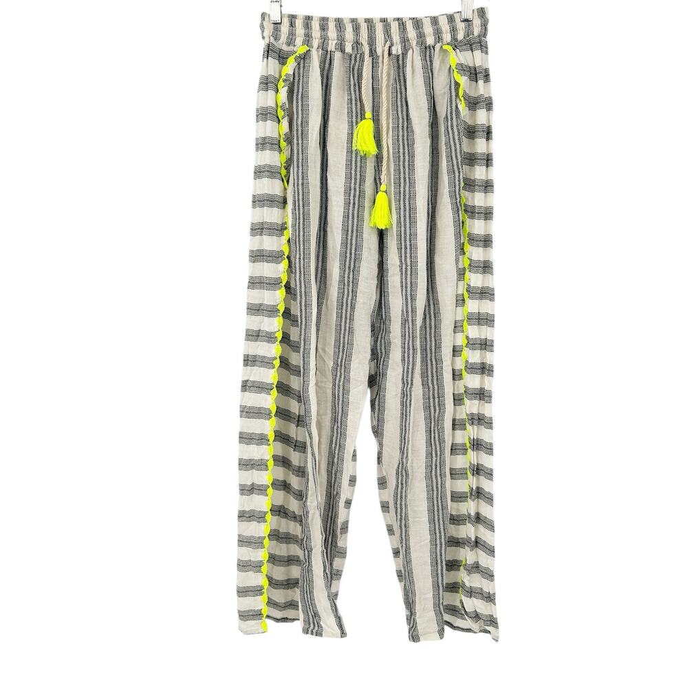 Z&L Womens Boho Beachy Tassel Drawstring Striped Pull On‎ Wide Leg Pants Size M